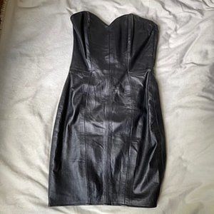 80s Michael Hoban Black Leather Strapless Dress